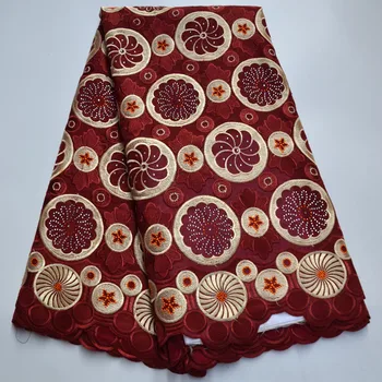 

Red wine African Lace Fabric 2020 High Quality Lace 5Yard Swiss Voile Lace In Switzerland Dubai Cotton Fabric For Dress TF5-8F