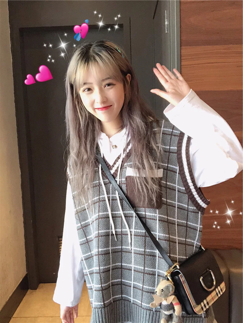 Жилеты женские с v-образным вырезом в полоску Kawaii Harajuku корейский стиль трикотажные студенческие простые универсальные повседневные женские пуловеры шикарные Горячие