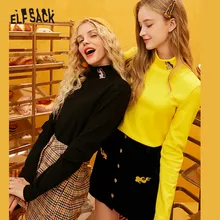 ELFSACK Ангел вышивка водолазка корейский стиль футболка Женские топы осень мода милые офисные женские футболки