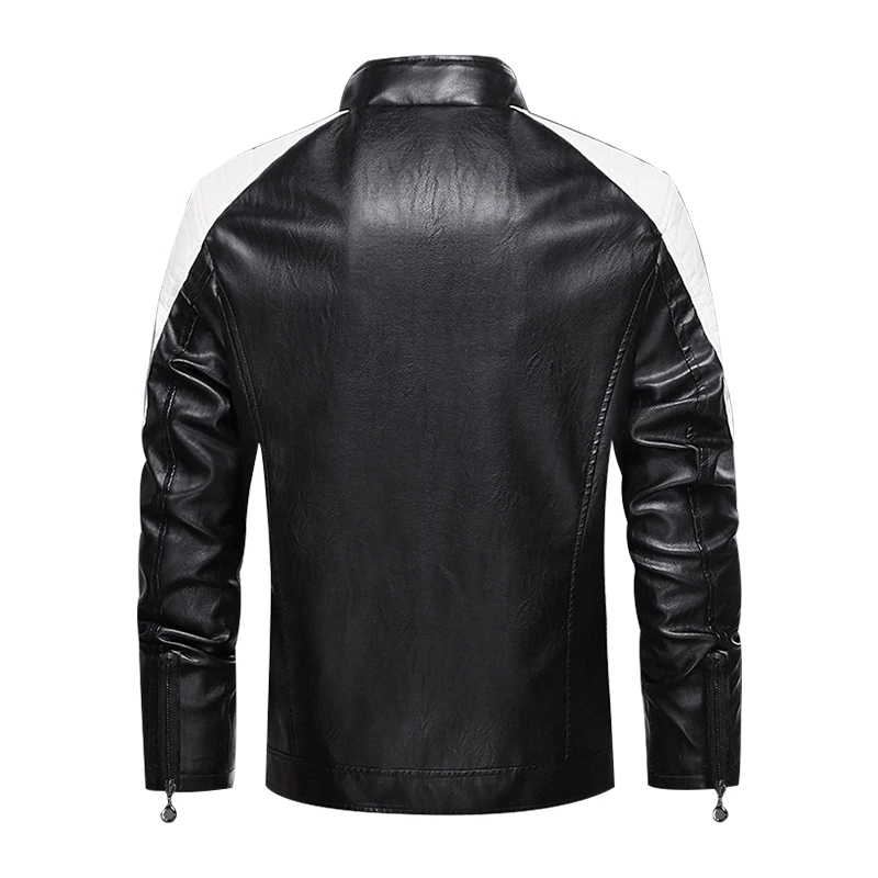 Motor Spliced Biker Warm Leather Jacket 3