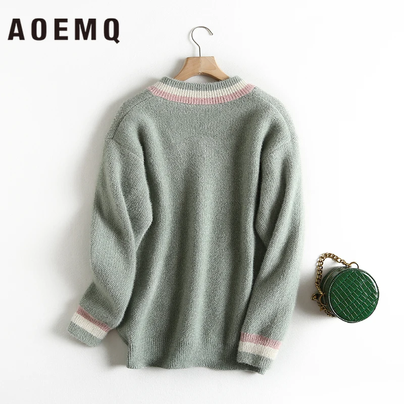 Najtaniej AOEMQ swetry w stylu casual grube 4 kolory cukierki stałe dekolt ciepłe miękkie pulowery zimowy sweter luźne kobiety topy sweter odzież