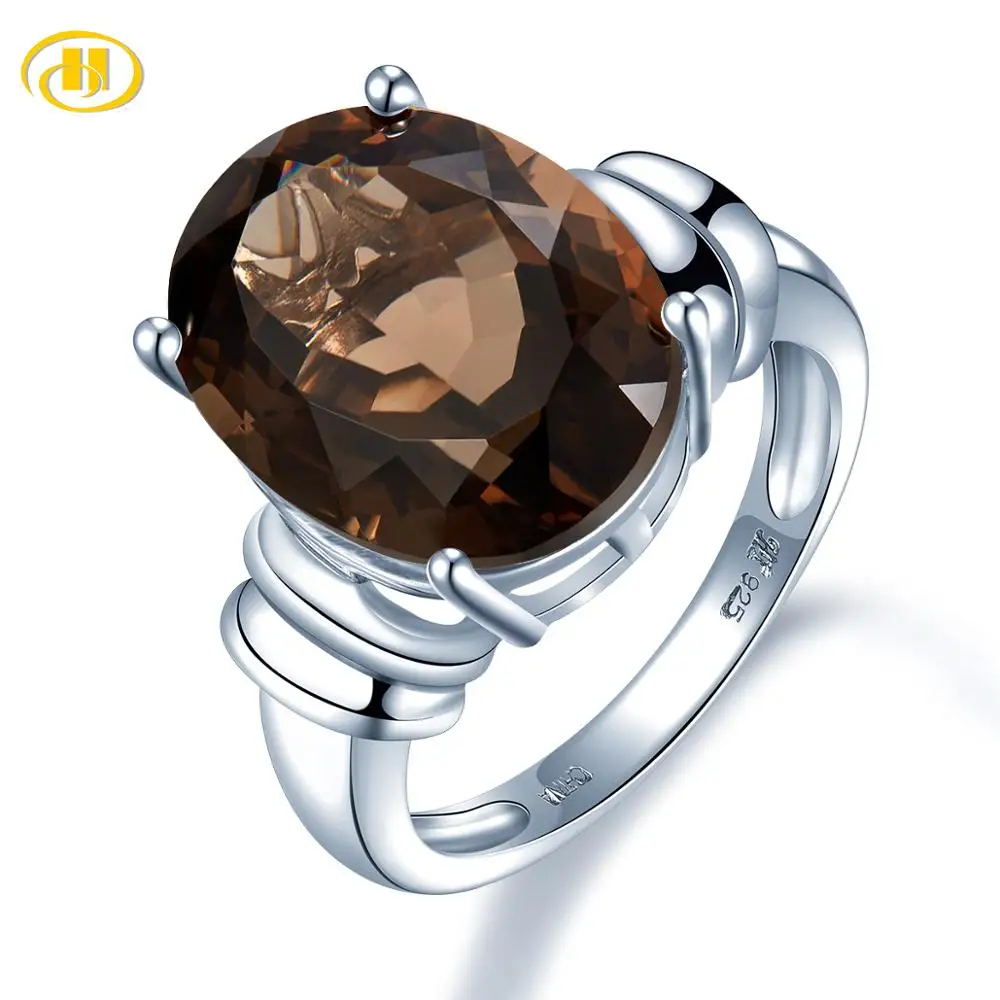 Ceny Hutang 16x12mm pierścionek zaręczynowy 8.97ct naturalne kwarc dymny stałe 925 srebro mała biżuteria ślubna dla kobiet