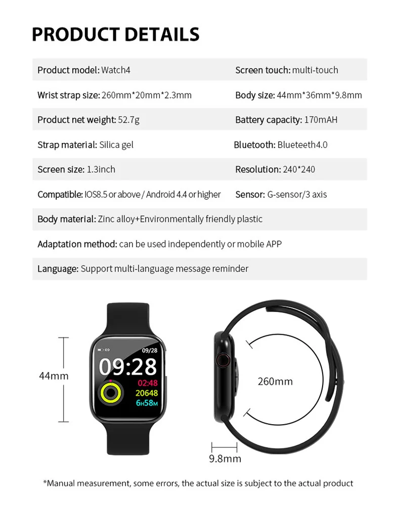 Смарт-часы W4, Bluetooth, умные часы, IOS, Watch4, W5, для мужчин и женщин, музыкальная камера, монитор сердечного ритма, водонепроницаемый смарт-браслет VS W34