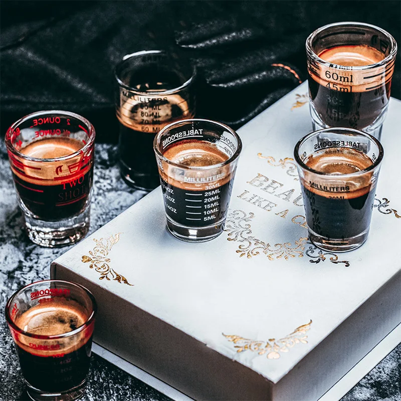 Espresso Ounce Cup with Graduated Measuring Thickened Oz Glass Baking Double Metering Coffee Transparent Jigger 30ml 2Pcs