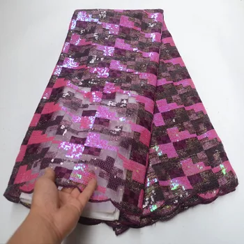 

2019 High Quality French Mesh Lace Fabric Latest African Tulle Lace Fabric With Sequins For Nigerian Men Women Dress Party 04