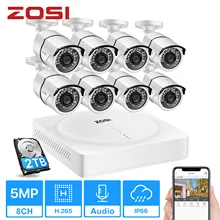 ZOSI-Sistema de seguridad con 8 cámaras de vigilancia para el hogar, kit de videovigilancia de CCTV, grabador DVR HD H.265 de 8 canales, 8 videocámaras de 5MP de 2560x1920, disco duro 2Tb, para exterior e interior
