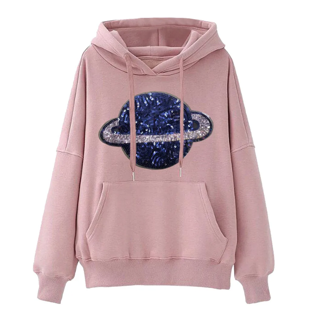 Jaycosin Fashion Autumn Women Loose Planet Hoodie Pocket Sweatshirt Stylish Long Sleeve Comfortable Casual Pullover Top 107#10