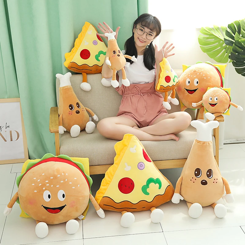 Jouet En Peluche Pour Enfants Mignon Dessin Anime Hamburger Frites Poulet Jambe Nourriture En Peluche Popcorn Pizza Oreiller Jouets Cadeau D Anniversaire Aliexpress