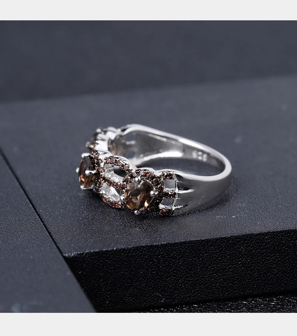GEM'S BALLET, 1.26Ct, натуральный дымчатый кварц, драгоценный камень, кольцо, 925 пробы, серебро, объятия, поцелуи, обручальные кольца для женщин, хорошее ювелирное изделие