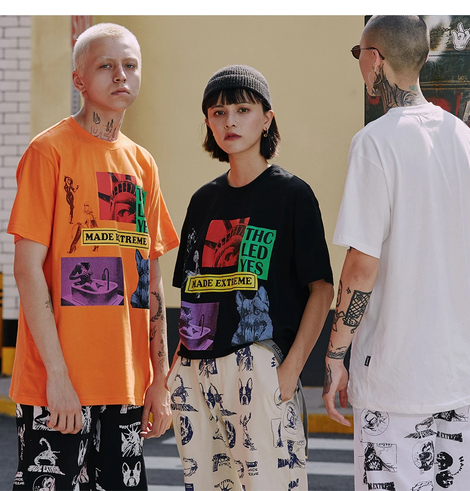Креативные принтованные повседневные мужские футболки Летняя мода Harajuku уличная хип хоп хлопковые топы футболки
