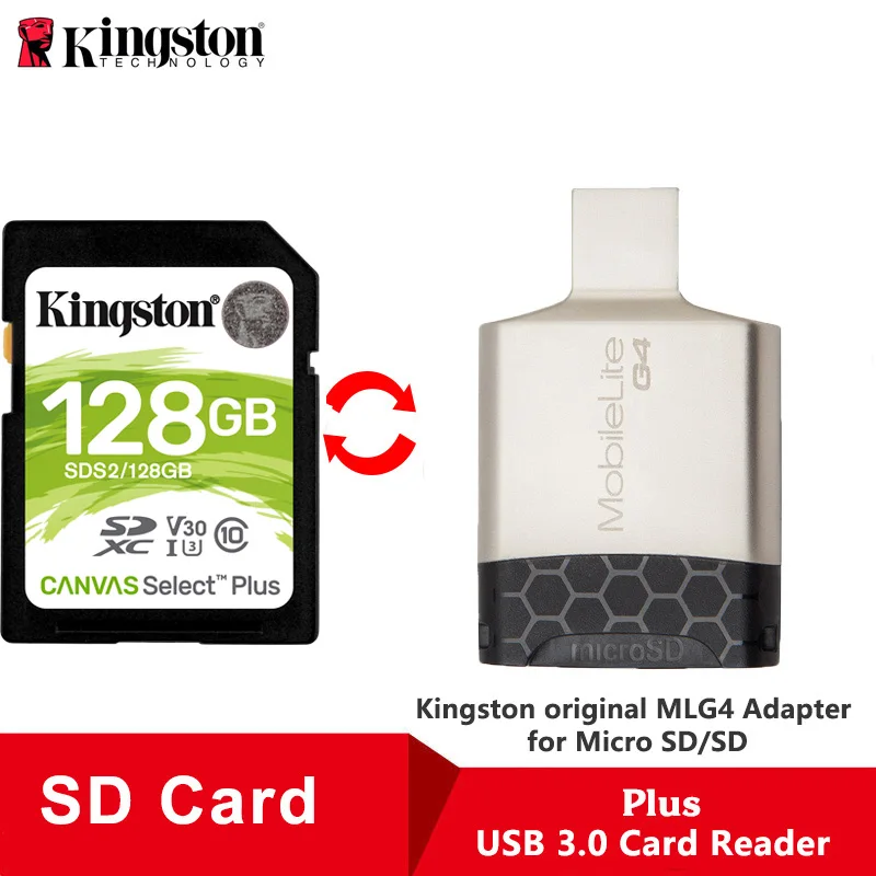 Kingston SD карта 128 Гб карта памяти SDXC цифровая карта класса 10 cartao de memoria для камеры Canon Nikon sony - Емкость: 128GB-MLG4 Reader