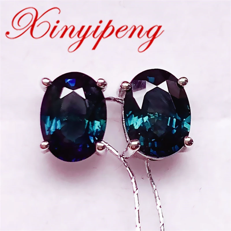 

Xin Yipeng Real 18K White Gold Inlaid Natural Sapphire Earrings Fine Gemstone Jewelry Anniversary Holiday Gift for Women
