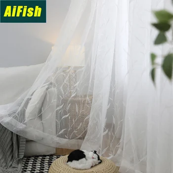 

Simple Pastoral Embroidery Tulle Bay Window Bedroom Living Room Balcony Tulle Custom Curtains wp061T4