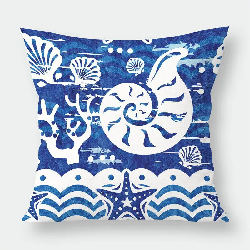 Sea Blue Compass Printed Cushion Cover Anchor Pattern Marine Ship Throw Pillow Case Decorative Pillowcase Cojines Almofadas - Цвет: 11