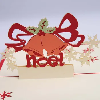 

10pcs Christmas Gift Bell Greeting Cards 3D laser Cut Pop Up Paper Handmade Postcards Christmas Party Gifts Supplies Souvenirs
