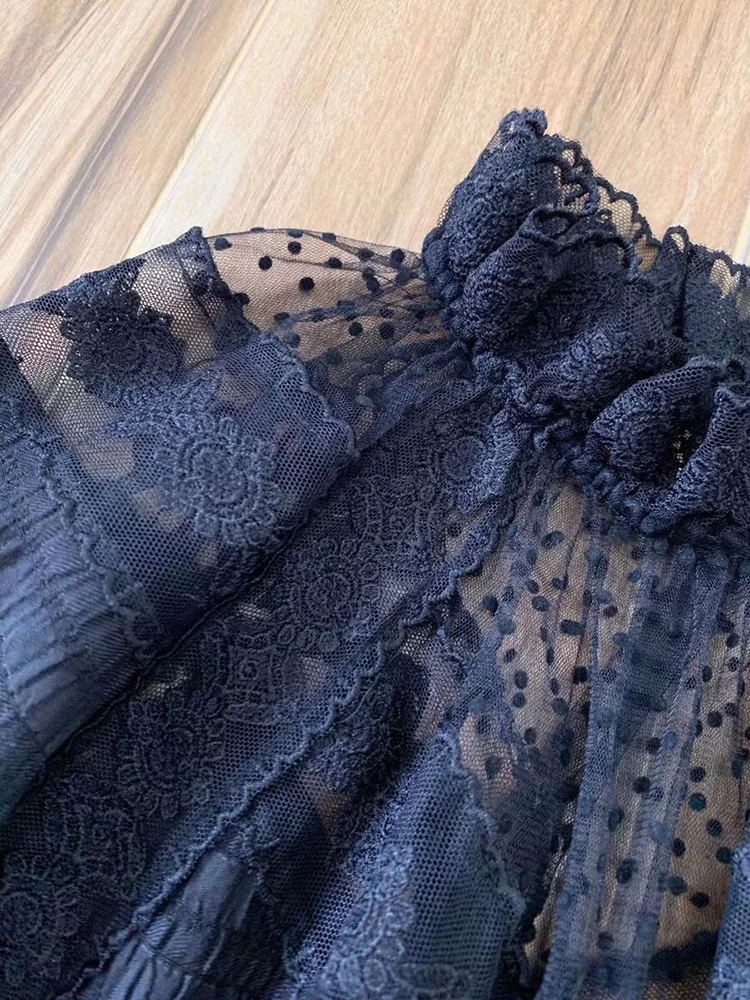 Ziwwshaoyu дизайнерское высококачественное осеннее черное хлопковое яркое Длинное Платье женское с длинным рукавом флокированное платье в горошек с вышивкой