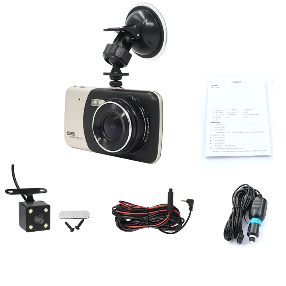4 дюйма IPS Двойной объектив Full HD 1080P Dash Cam Видео Регистраторы с светодиодный Ночное