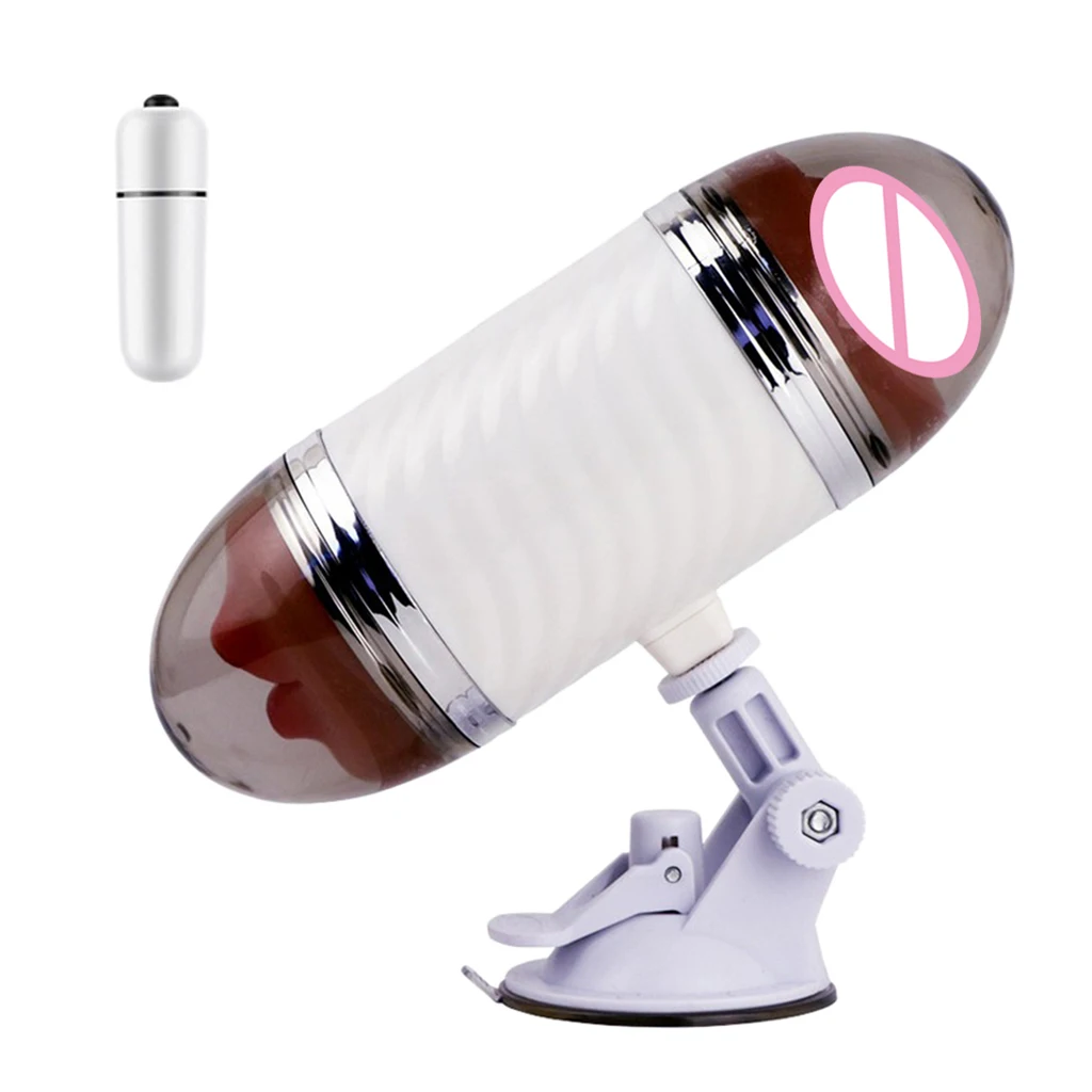 Vibrating Male Masturbator Stroker Masturbation Cup Dual Heads Realistic Oral & Vagina Massage Cup Sex Toys for Men Hands Free