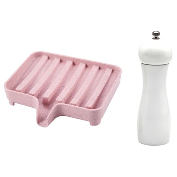 

1Pcs Shower Soap Tray Tool Soap Dish Plate Holder Pink & 1Pcs Pepper Grinder with Ceramic Grinder Adjustable Coarseness