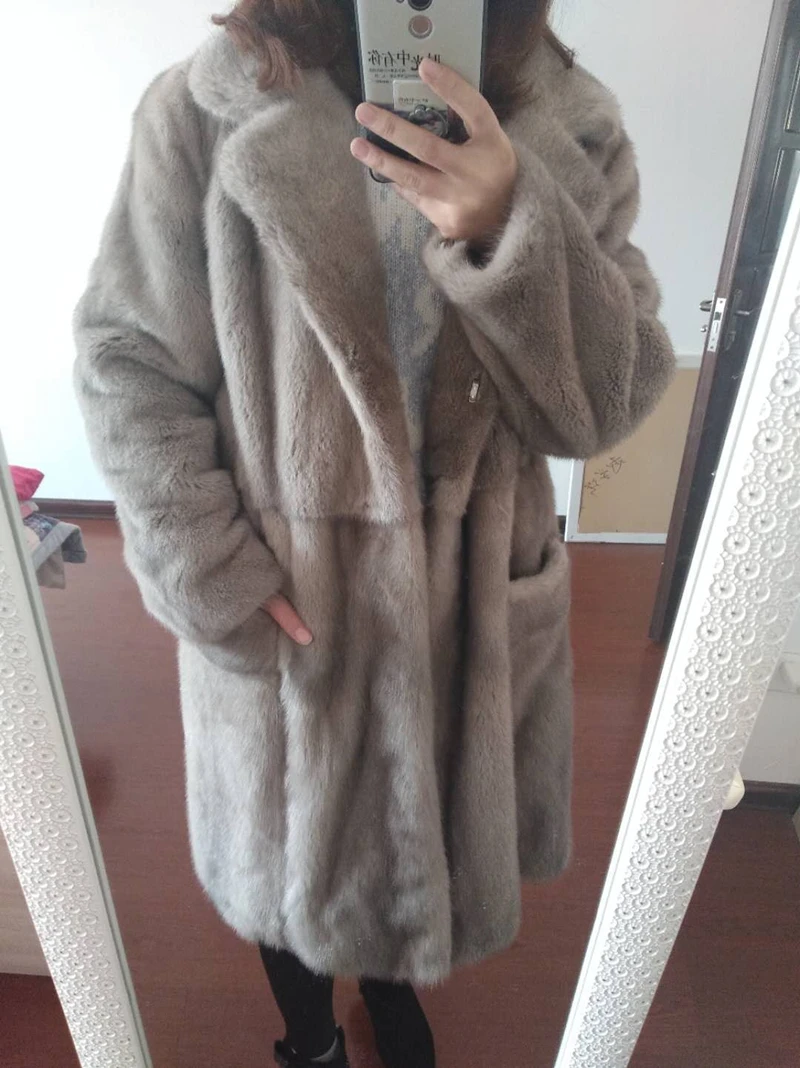 Настоящий женский норковый мех, тонкое длинное пальто и Женская куртка, осенне-зимняя норковая шуба