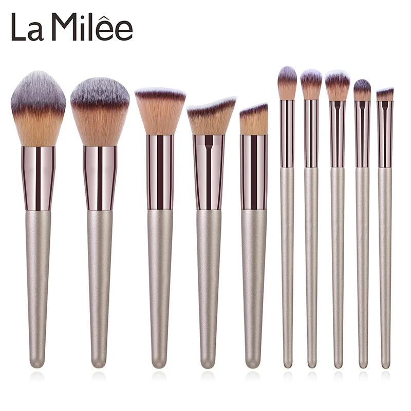 

10pcs Champagne Makeup Brushes Set Foundation Powder Blush Eyeshadow Concealer Lip Eye Make Up Brush Cosmetics Beauty Tools