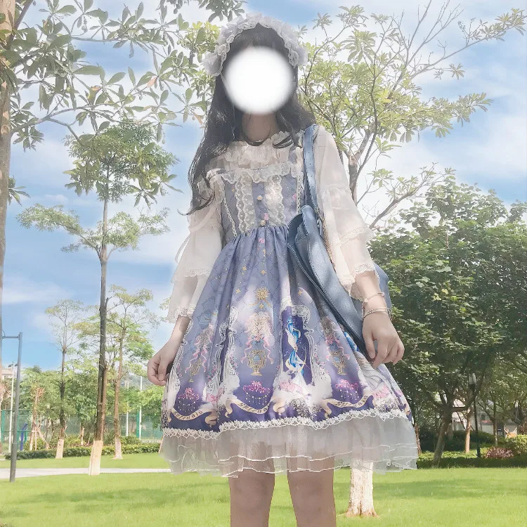 Японский Каваи Ангел песочные часы Лолита платье девушка Jsk Слинг без рукавов платье