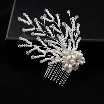 

YouLaPan Silver Crystal Hair Comb Headpiece Pearl Beads Bride Tiaras Hair Jewelry Women Wedding Hair Piece Bridal Hair Clip HP04