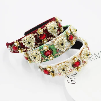 

Personalized baroque headband New European and American Baroque headband, peach heart geometric pearl headband 800