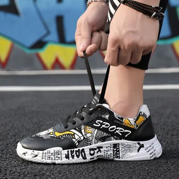

2019 Men Denim Casual Sport 3D Graffiti Canvas Shoes Brand Trend Men Comfortable Flat Outdoor Walking Sneakers Male Tennis Shoes
