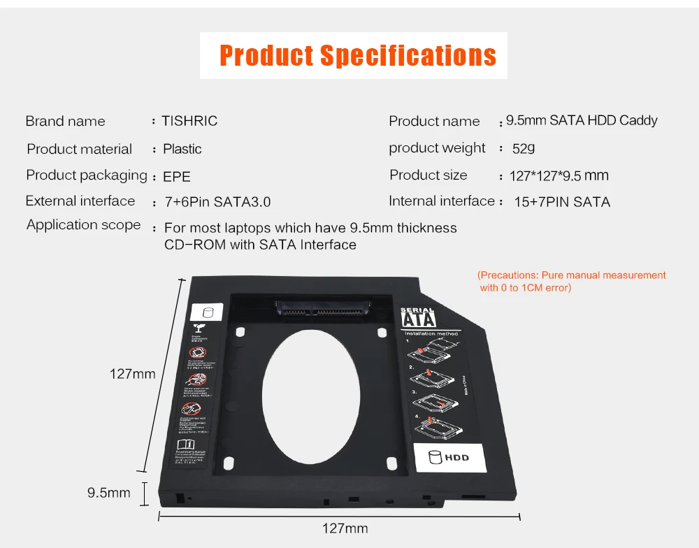 Универсальный Tishric все пластиковые 2," 2nd Hdd Caddy 9,5 мм SATA 3,0 адаптер DVD HDD жесткий диск Корпус для ноутбука DVD Optibay