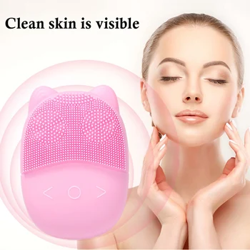 

Electric Silicone Cleansing Instrument Cute Cat Shape Ultrasonic Wash Instrument Pore Cleaner Blackhead Removal Wash Brush