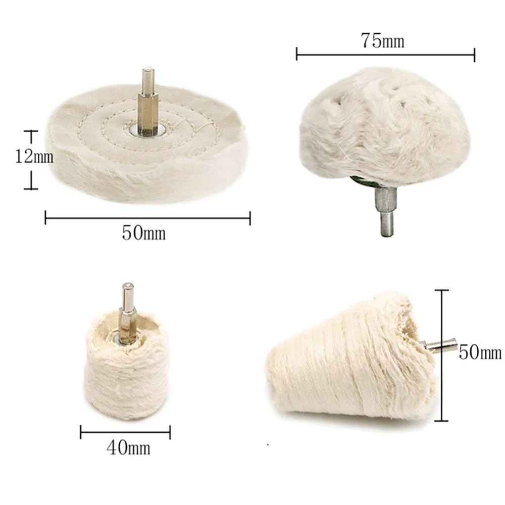 4pcs/sets Polishing Buffing Pad Mops Wheel Shank Cone Tapered Rotary For Manifold Aluminum Stainless Steel Chrome Color White