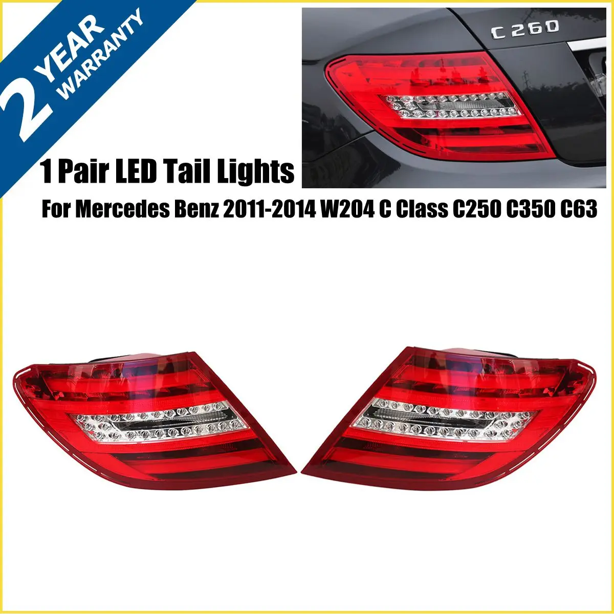 Светодиодный задний светильник s для Mercedes-Benz 2011- W204 C Class C250 C350 C63 12V автомобильный светильник в сборе, красный прозрачный АБС-пластик