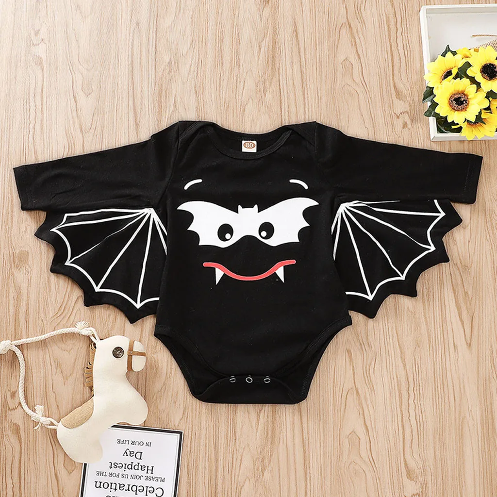 

Newborn Toddler Baby Boys Girls Long Sleeve Cartoon Print Bat Sleeve Halloween Cosplay Costume Autumn Romper Bodysuit Top Blouse