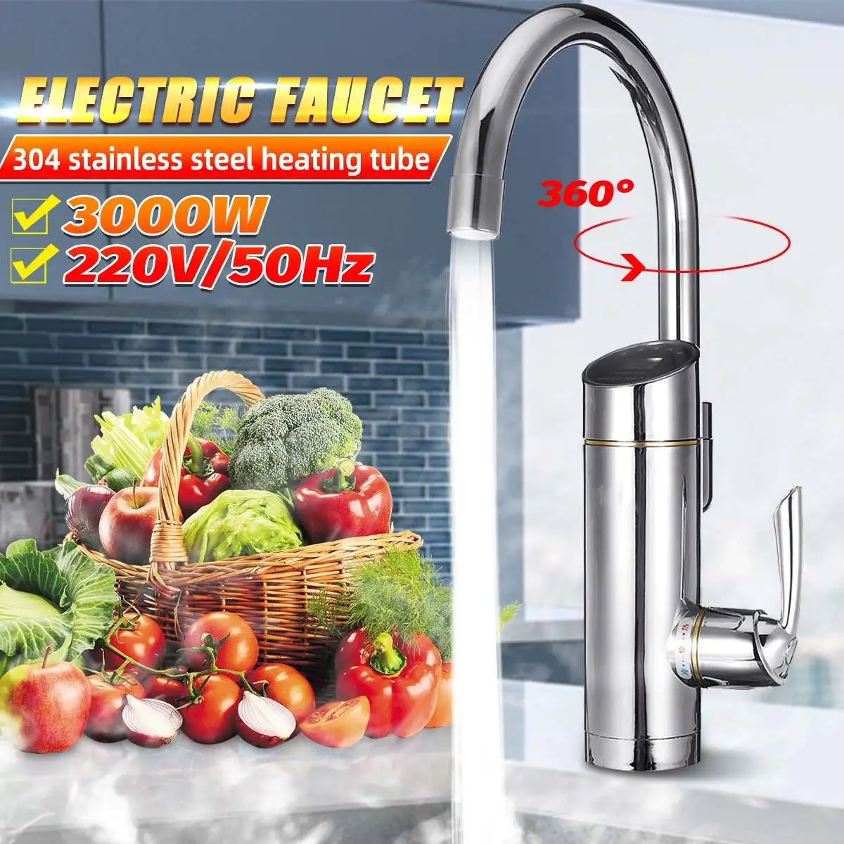 

360 Degrees Faucet Water-Heater Electric-Tap Kitchen Faucet Tankless Instant Hot Water Tap Temperature Display