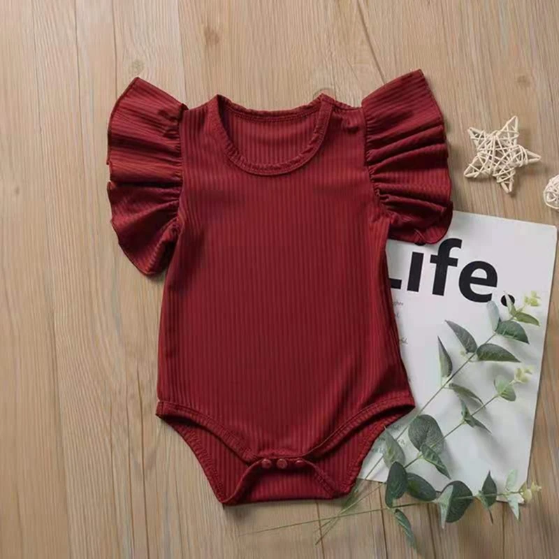0-24M Newborn Baby Girl Flare Sleeve Solid Black White Grey Casual Romper Jumpsuit Outfits Baby Clothes Summer kids Suit Baby Bodysuits for girl  Baby Rompers