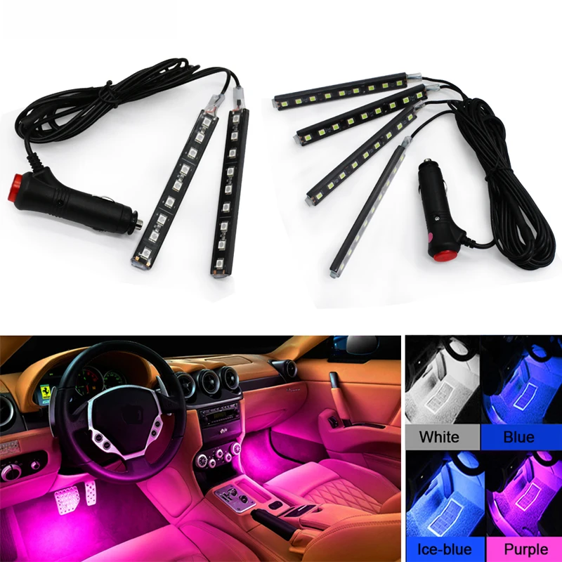  Car Interior LED Decorative Light Bar Ambient Foot Lamp With Cigarette Lighter For Volkswagen Opel  - 33039888472