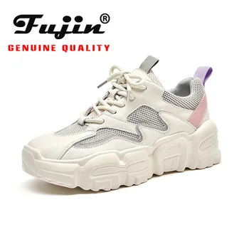 

Fujin Genuines Quality Women Sneakers Platform Spring Autumn Chunky Shoes Breathable Soft Comfortable Shoes 2020 White Leather