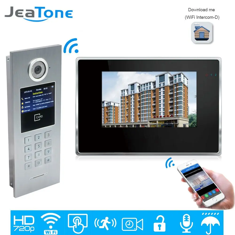 cheap JeaTone 720P HD WiFi IP Video Door Phone Intercom Home Access Control System Password RFID Card iOS Android APP Touch Screen