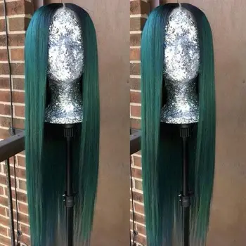 

Synthetic Lace Front Wig Free Part Long Cosplay Wig Green Color Front Lace Baby Hair Wigs Synthetic Straight Wig For Women