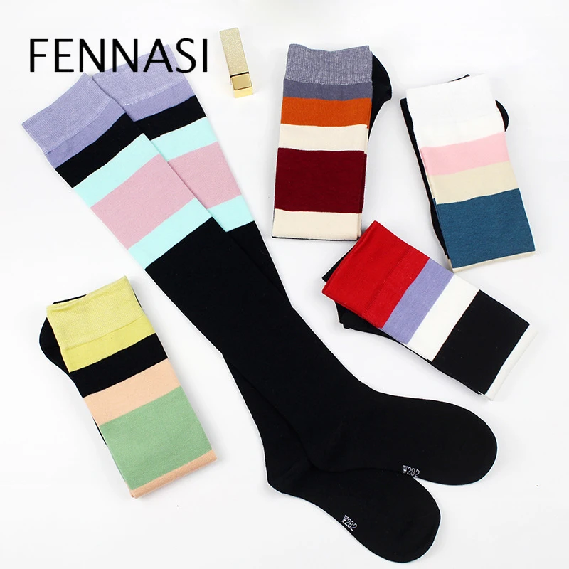 

FENNASI Kawaii Cotton Women's Stockings Japanese College Style Cute Stockings Black Soft BreathableThigh High Stockings