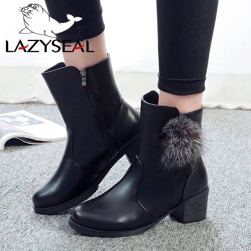 Женские кожаные ботильоны LazySeal теплые полусапожки с коротким плюшем ботинки
