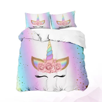 

3pcs Unicorn Pattern Bedding Set Digital Printing Pillowcase Duvet Cover Set for Home Bedroom (US Twin)
