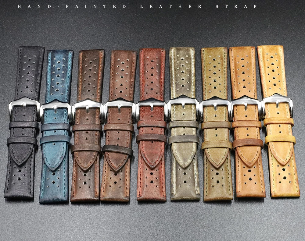High Quality Genuine Leather Watch Band Strap 20mm 22mm 24mm Porous Breathable Handmade Stitching Watch Bracelet Accessories High Quality Genuine Leather Watch Band Strap 20mm 22mm 24mm Porous Breathable Handmade Stitching Watch Bracelet Accessories
