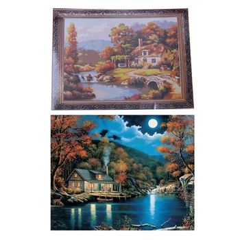 

2 Set 16X20 Inch Canvas DIY Digital Oil Painting Kit Paint By Numbers No Frame Home Decor, the Moon Is Empty & Mountain Hut