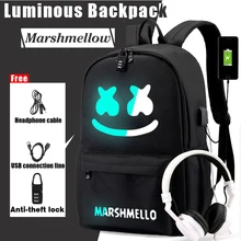 Светящийся DJ Marshmallow студенческий для подростка студенческий рюкзак USB зарядка ноутбук противоугонные школьные сумки брезентовый Рюкзак