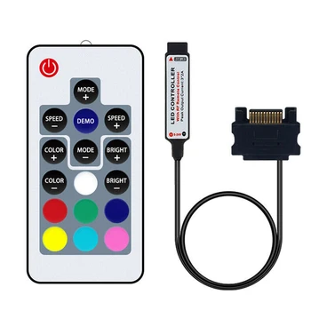 

DC12V Mini Dimmer 17Keys SATA Interface RGB Controller Multiple Modes Remote Control LED Strip KTV Home Party For PC Computer