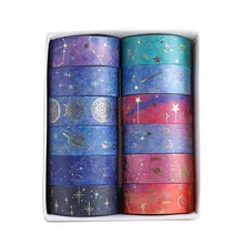 Ensemble de rubans adhésifs Washi, 12 pièces, décoration ciel étoilé, feuille d'or, fournitures scolaires