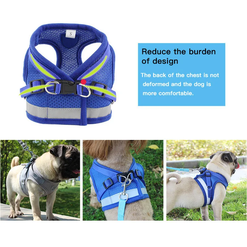 

Dog Harness With Leash Summer Pet Adjustable Reflective Vest Walking Lead For Puppy Mesh Breathable Harness Pet Clothes