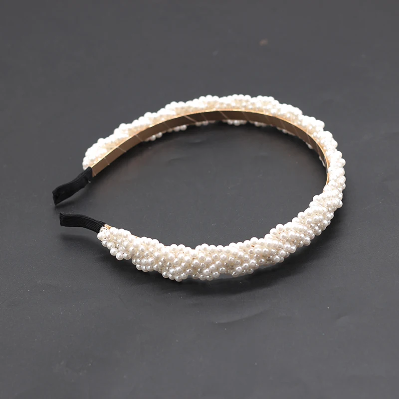 Hair accessory headdress band crown Korean braided pearl headband accessories Fashion Women Luxury Hair Accessories White Beaded Pearl Headband 718
